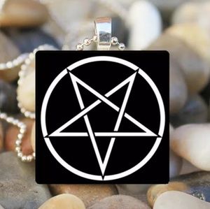 5 Point Star Glass & Silver Tile Necklace